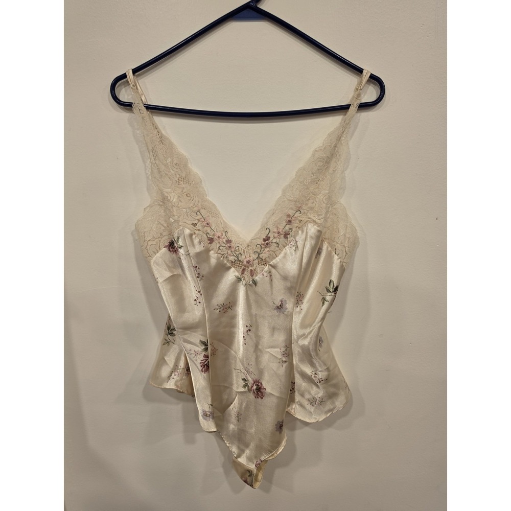 Vintage Victoria's Secret Floral Satin Lace Bodysuit Y2K Coquette Romantic M